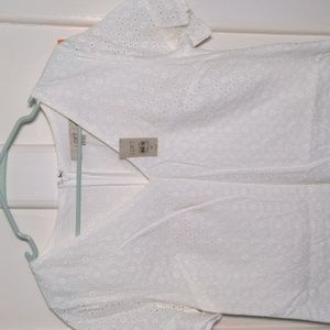 Loft White V neck eyelet dress size 6P